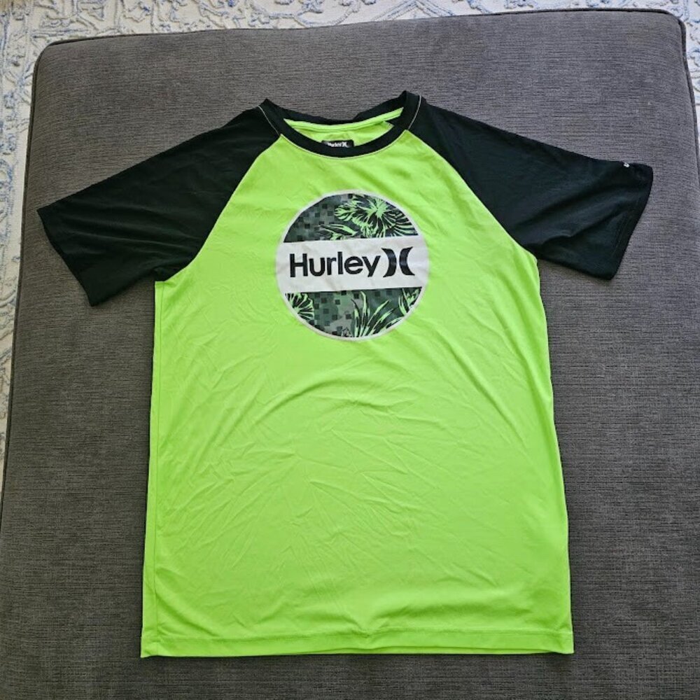Hurley Boy's Flash Lime Circle Print UPF 50+ Crew Neck Shirt Size XL - Picture 2 of 6